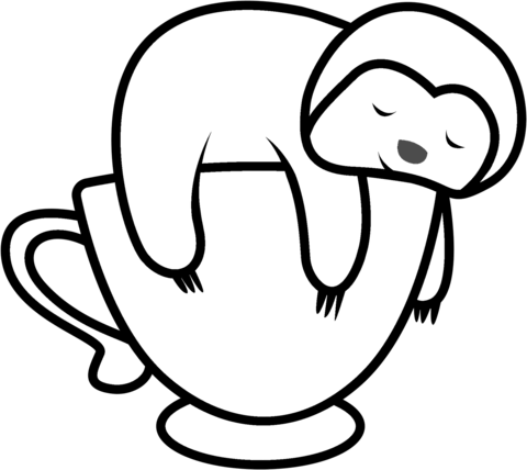 Sloth Is Sleeping On A Mug Coloring Page